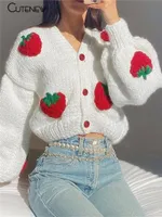 Women's Knits Tees Cute Strawberry Kintted Long Sleeve Loose Single Breasted Coat Women Autumn Fashion Thicken Warm Cardigan Sweater Streetwear 221207