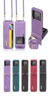 F￶r Z Flip 4 3 mobiltelefonfodral Samsung Galaxy Cover Card Holder Strap Chain Wallet Pu Leather Handbag Case Neck Lanyard Bag med 4075925