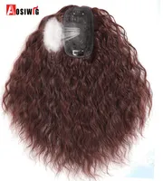 Aosi kvinnor klipp i hårförlängningar 2 klipp i topper naturligt hår lockigt svart brunt syntetiskt hår med lugg falskt hårstycke 220218960701