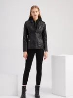 Women's Leather British Style Women's Hooded Jacket Fashion Detachable Large Spring And Autumn Coat