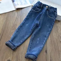 Trousers Winter Girls boys Jeans Thickened Warm Solid ColorOuterwear Children Denim Pants12M 6T 221207