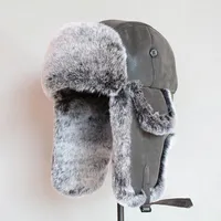 Berets Bomber Hats Winter Men Warm Russian Ushanka Hat With Ear Flap Pu Leather Fur Trapper Cap Earflap