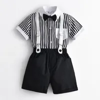 Clothing Sets Suits Baby Clothes Children Summer Boy Bow Tie Short Sleeve Striped Shirt Bib Gentleman E17425