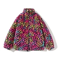 Erkekler Parkas Leopard Tie Boya Kalın Peluş Kış Ceket Moda Moda ve Kadın High Street Sıcak Ceket Gevşek Dış Giyim Erkek Kadın M 5XL 221207