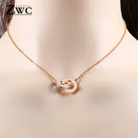 ZWC Fashion Charm Roman Digital Double Circle Pendant Necklace for Women Girls Party Titanium Steel Rose Gold Necklaces Jewelry238c