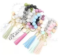 Foreign trade food grade silicone beads bracelet keychain personalized tassel pendant key ring female multi-color