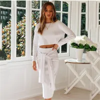 Work Dresses 2 Piece Sets Sexy O-neck Long Sleeve Crop Top Skirt Set Party Clothing Outfit Women Two Outfits NTZ015