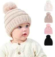 Children Autumn Winter Warm Woolen Knit beanie hat fur ball Pom Poms 0-3 Years Old Baby Knitted acrylic Hats cute toddler bobble beanies cap