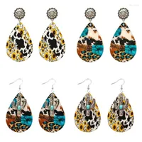 Dangle Earrings Western Tristeded Hinflower Cowhide Leopard Turquoise Backgroundwood 2022 Creativity Boutique Wholesale