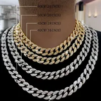 Chains Iced Out Cuban Link Chain Paved Rhinestone Miami Gold Silver Color Zircon Bling Necklace For Men Hiphop Jewelry2656