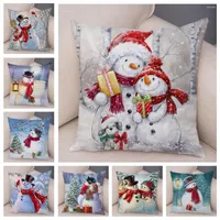 Pillow Case Cute Cartoon Snowman Cushion Cover Decorative Christmas Pillowcase Soft Plush Kids Room Sofa Cart