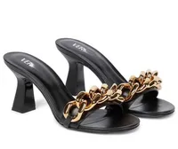 Shoes Large slotted metal chain thick high heels slippers women's new round head sandals women's shoes