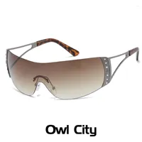 Sunglasses Oversize Sports Cycling Sun Glasses Y2K Punk One Piece Women 2000'S Brand Designer Men's Diamond Eyeglasses Goggle