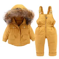 Down Coat 30Russia 2pcs Winter Set Jacket for Girl Real fur Toddler Year Clothes Kids Overalls Snowsuit Baby Boy jumpsuit jacket 221207