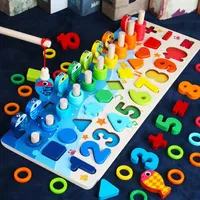 Montessori Educational Wooden Kids Board Math Fishing Count N￺meros de forma digital coincide con la educaci￳n temprana Bloque de construcci￳n TO2636
