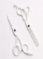 C1010 6quot Japan Customized Logo White Professional Human Hair Scissors Barber039s Hairdressing Scissors Cutting Thinning Sh3358137