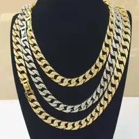 Chains Rapper Hip Hop Iced Out Paved Rhinestone 15MM Miami Curb Cuban Link Chain Gold Sliver Necklaces For Men Women Jewelry Set C201B