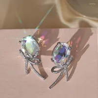 Stud -oorbellen schattige zoete bowknot inlay ovale kubieke zirconia hight grade voor vrouwen bruiloft verloving jubileum sieraden cadeau