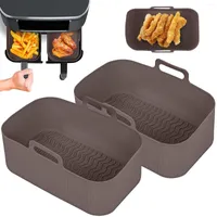 Baking Tools 2PCS Air Fryer Silicone Tray Rectangle Oven Basket Reusable Liner Insert Dish For Ninja Foodi DZ201 Pan Accessories