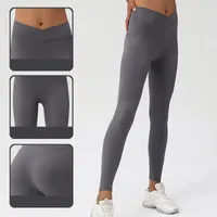 yoga pants outfits for Women's High Waist Hip Lifting Peach Gym Pants V-shaped Crossover Sweatpants Nude Soft Tight Leggings VELAFEEL