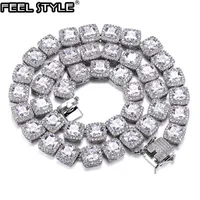 10MM Bling Iced Out Cubic Zirconia Bracelet Necklace Geometric Square CZ Stone Tennis Chain For Men Hip Hop Women Jewelry1328C