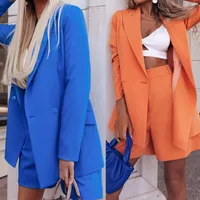 Women's Tracksuits 2022 Spring Summer Women's Fashion Long Sleeve Suit Solid Color Shorts Two Piece Set