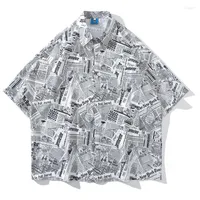 Men's Casual Shirts 2022 Hip Hop Streetwear Hawaiian Shirt Vintage Spaper Letter Full Print Short Sleeve Summer Harajuku Camisas