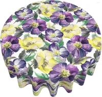 Table Cloth Watercolor Purple Yellow Flowers Round Abstract Floral Washable Cover Spill Oil Proof Polyester Tablecloth