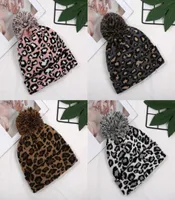 Leopard Print Knit Cap Women Pom Pom Ears Winter Warm Hat Beanie Doublelayer Wool Ball Caps 4 Styles 324 N26361480