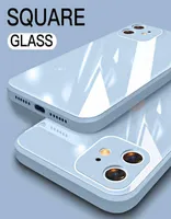 Case de teléfono de vidrio templado cuadrado de Lovecom para iPhone 13 11 12 Pro Max Mini XR XS Max 8 7 Plus X Soft Liquid Liquid Silicone Back Cover Y103108281