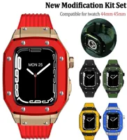Apple Watch SE 7 6 5 4 Iwatch 44 45mm 실리콘 변형 키트 용 스테인레스 스틸 커버를위한 럭셔리 금속 케이스 Protec6511991