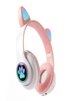 Cep Telefonu Kulaklıklar Kablosuz Kulaklıklar Flaş Işık Işık Sevimli Kedi Kulakları Mikro Led Kızı Stereo Müzik Kask Kulaklıkları Bluetooth HEA1232136