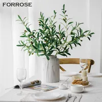 Dried Flowers 3 Pcs Potted Plants Large Artificial Green Leaf Olive Branch Fruit Fake Plant Wedding Decor Living Room Home Decoration 1208