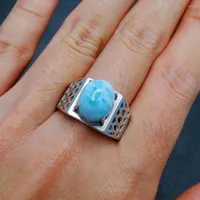 Cluster Rings Selling Natural Larimar For Women Man Fashion Trendy Style 925 Sterling Silver Jewelry Party Wedding Men
