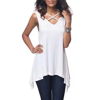 Women's Tanks & Camis 2022 Spring And Summer Front Chest Cross V-neck Sleeveless Loose Irregular Vest T-shirt Clothes Clothing Drop