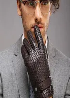 Modne rękawiczki dla mężczyzn Nowe wysokie splot oryginalny skóry nadgarstek rękawica owczarek man sqcqkp DH20103313468