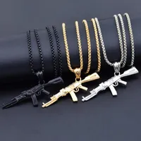 3 Color Steampunk Personalized AK47 Gun Big Pendant Necklaces Men Black Silver Gold Alloy Statement Necklace Hip Hop Jewelry216b