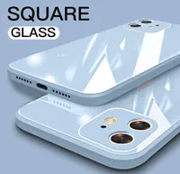 Capa de telefone de vidro temperado quadrado de LoveCom para iPhone 13 11 12 Pro Max Mini XR XS Max 8 7 Plus x Tampa traseira de silicone líquido macio Y103876377