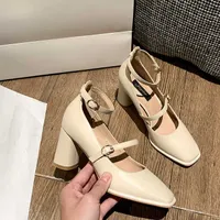 Dress Shoes New Square Head Buckle Hill Pumps Slip On Women's Spring High Heels
