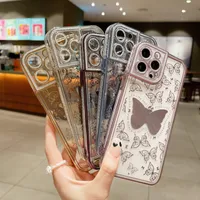 Makeup Mirror Butterfly Phone Case för iPhone 14 13 12 11 Pro Max XS Max XR X 7 8 Plus 13 SUCKSUST STUPPE SILICONE COVER