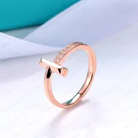 Luxury single row diamond silver love plain ring men and women rose gold ring designer couple jewelry gift with box