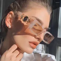Sunglasses SO&EI Ins Fashion Square Women Luxury Retro Pattern Decoration Gradient Shades UV400 Men Trending Sun Glasses