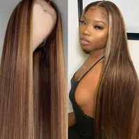 Straight Highlight Wig Lace Front Human Hair Wigs For Women Frontal Pre Plucked Honey Blonde Colored