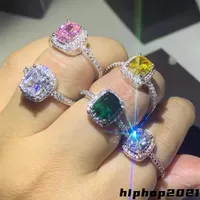 925 Sterling Silver Moissanite Certified Diamond Wedding Ring For Women Engagement Square Gekleurde edelsteen zirkoon Fashion Rings208H