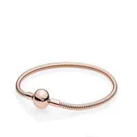 18K Rose Gold 3mm Snake Chain Armband Fit Pandora Silver Charms Europeiska pärlor DIY -smycken för vackra kvinnor224C