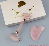 Crystal rosa naturale Gua Sha Jade Roller Massager Ustrimento per la bellezza del viso a forma di tavola di raschiatura a forma di cuore con set di scatole regalo Can osserva Bra7453433