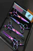 with retail packing lander 60 inch 4CR 62HRC hair Cuttingthinning scissors kit rainbowpurple hair scissors set drop shippin9976732