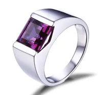 Whole Solitaire Fashion Jewelry 925 Sterling Silver Princess Square Amethyst CZ Diamond Gemstones Wedding Men Band Ring Gift S4936351