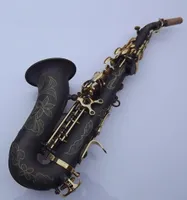 Anpassad svart ny BB Tune Music Instrument Golden Key Quality Curved Soprano Sax med munstycket3137715