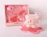 Limited Edition Starbucks Söta kattfotmuggar med dalbana Catclaw Coffee Mug Toys Sakura 6oz Pink Double Wall Glass Cups6376575